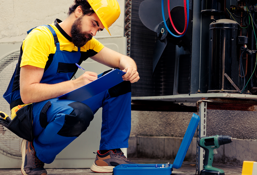 HVAC technician making notes